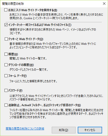 InternetExplorerキャッシュデータ削除